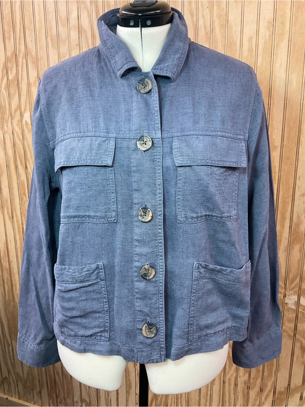 Nicole Miller Slate Blue Button-Front Jacket